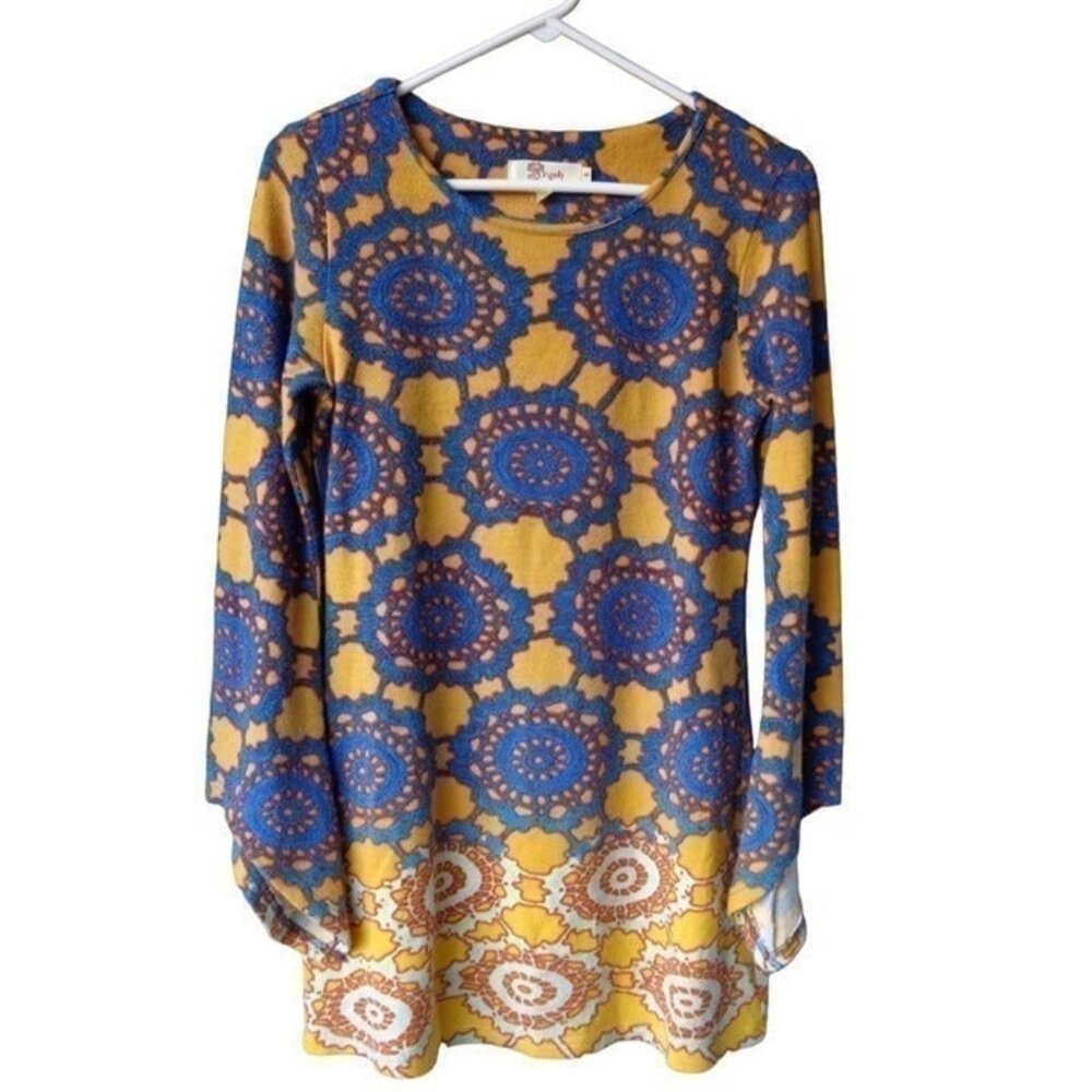 Aryeh Yellow & Royal Blue Medallion Mini Dress